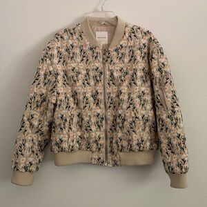 AVEC Les Filles Beige Floral Bomber Jacket with Pockets